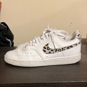 Nike White Sneakers with Leopard Print Swoosh